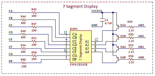 Figure A.3 Four digit seven segment display schematic.