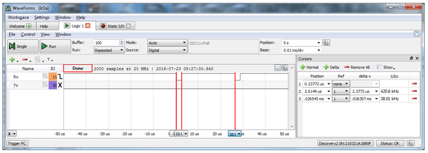 Figure 7.3. IrDA 38 kHz carrier signal.