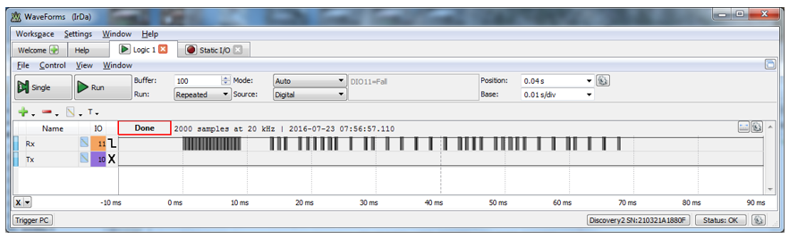 Figure 7.4. Screen capture of a NEC IrDA control message.
