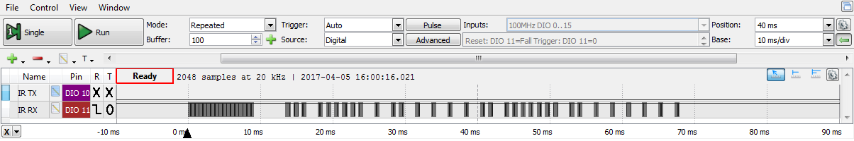 Figure 7.4. Screen capture of a NEC IrDA control message.