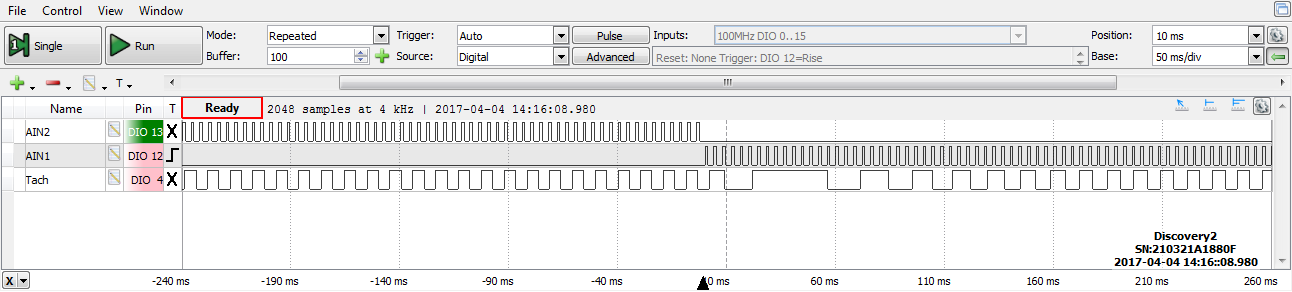 Figure 7.1. Motor speed response for a step input from CW to CCW at 30% PWM for PI closed-loop control.