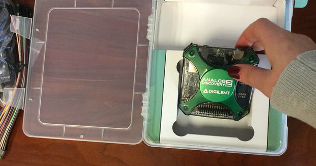 Removing the Analog Discovery 2 from the project box. Removing the Analog Discovery 2 from the project box.