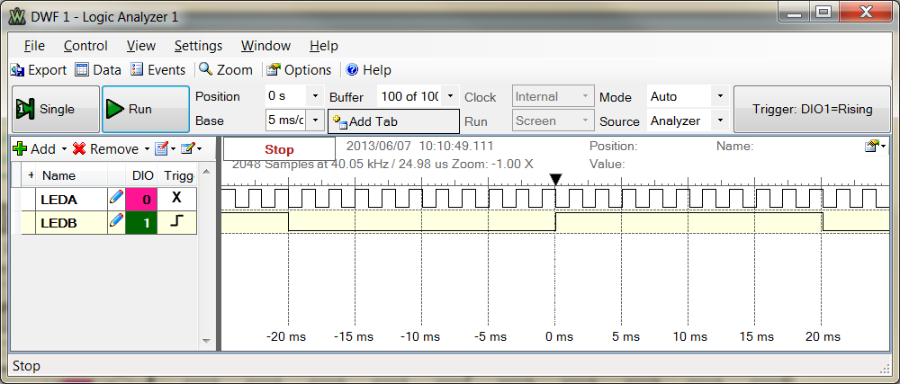Figure 1. Screen capture for 20 ms delay.