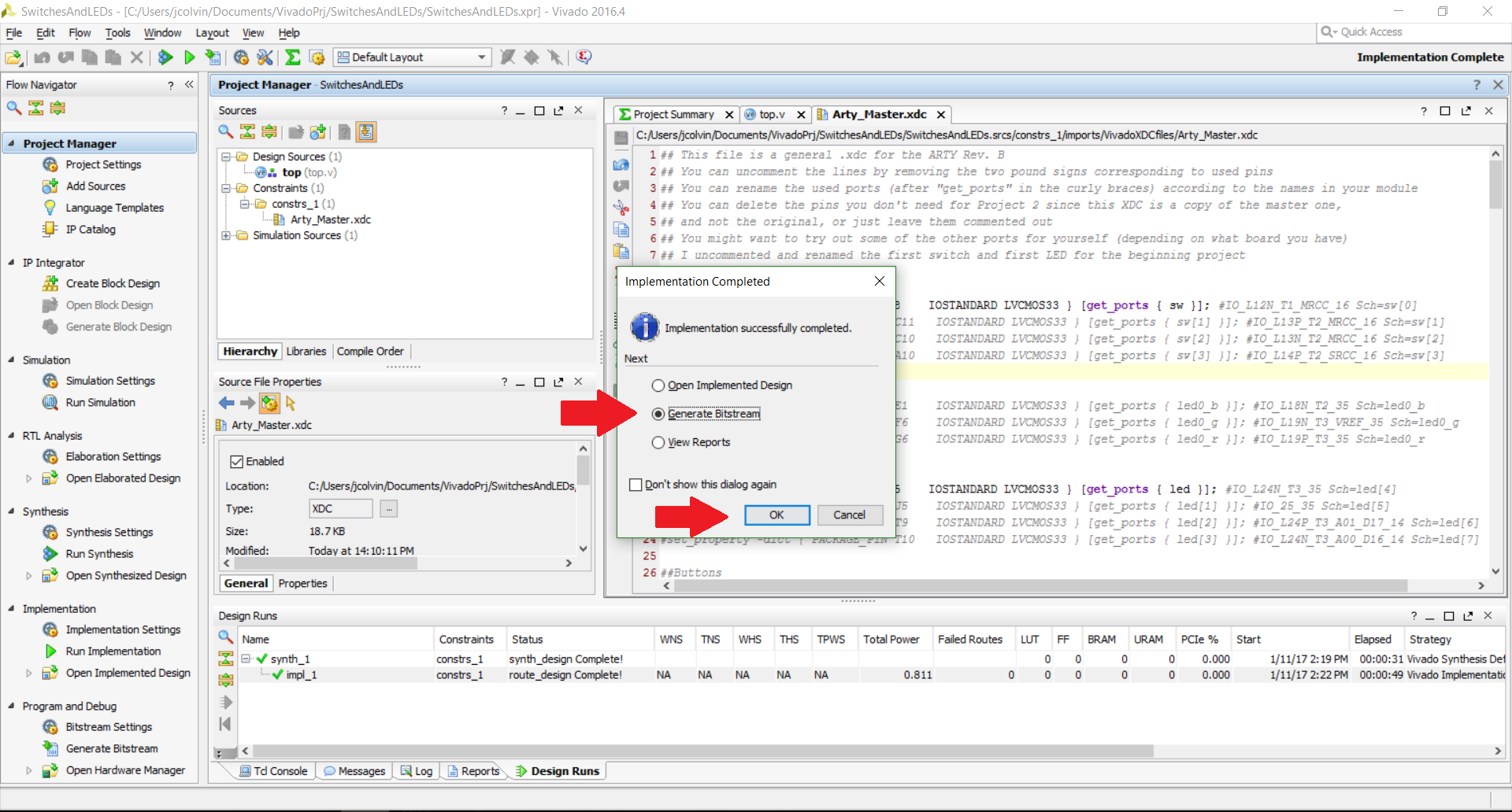 Click generate bitstream (click to enlarge)