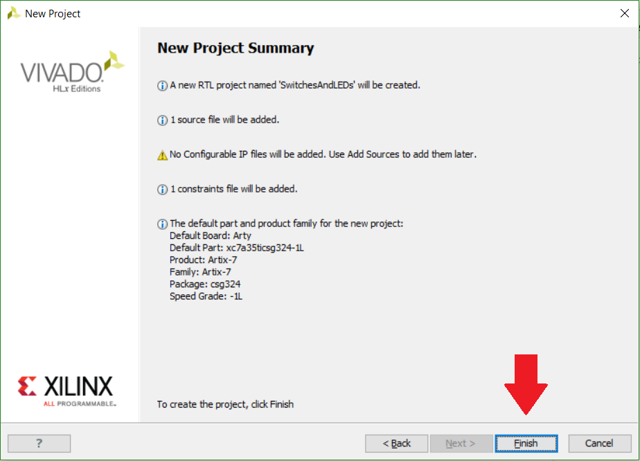 Confirm project creation (click to enlarge)