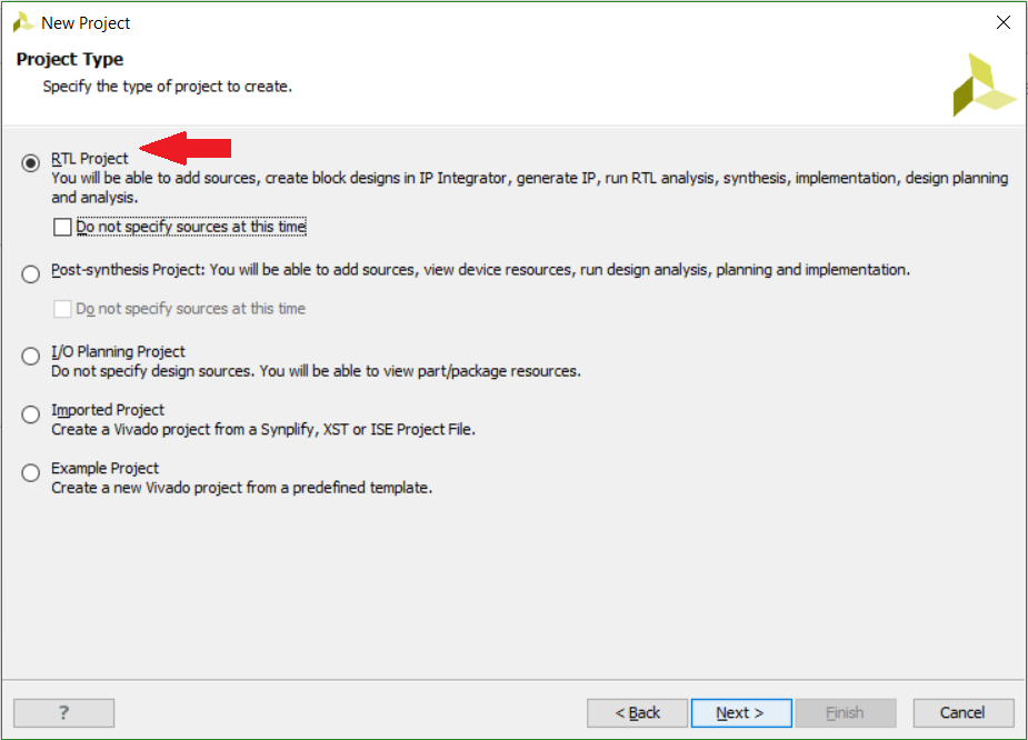 Create an RTL project with sources (click to enlarge)