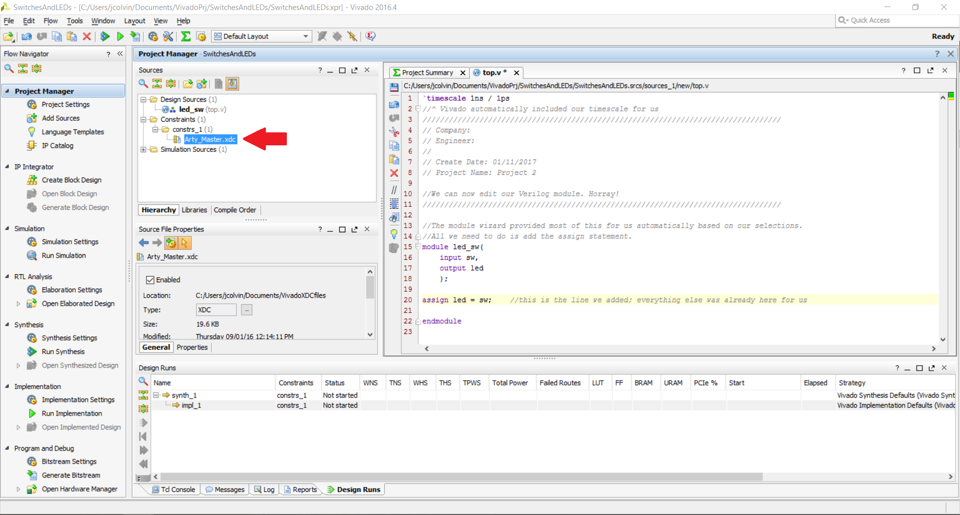 Where is the Vivado constraints file (click to enlarge)