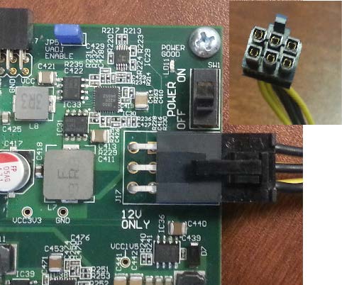 Figure 1a. NetFPGA-1g can be powered by plugging the 6-pin PCIe power connector in J17