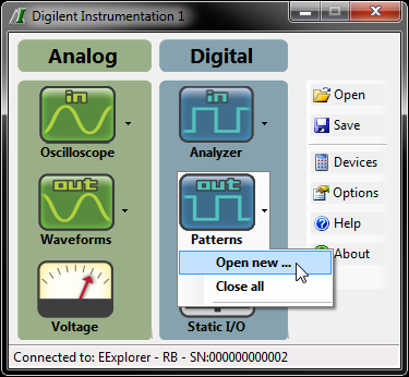 Figure 1. WaveForms main window display. Figure 1. WaveForms main window display.
