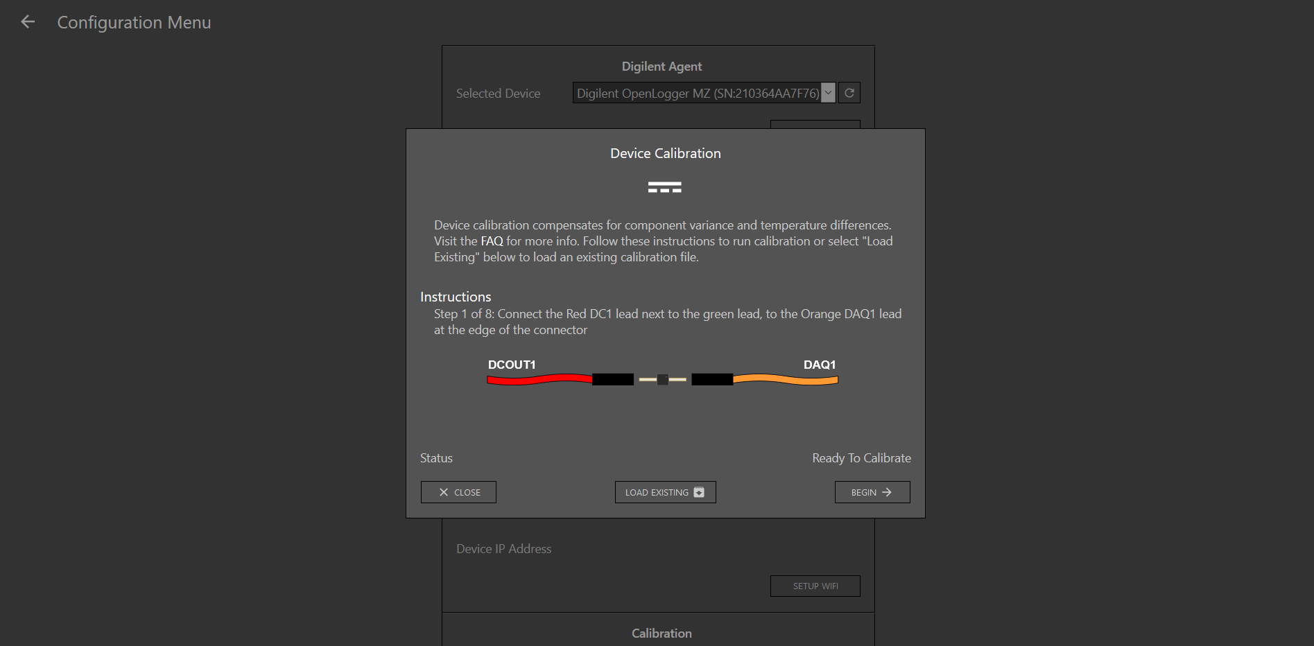 Begin the calibration process